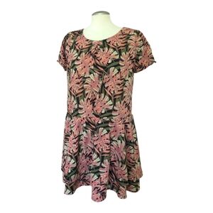 Lavon Drop Waist Y2K Pink & Black Floral Tiered Dress Size Large